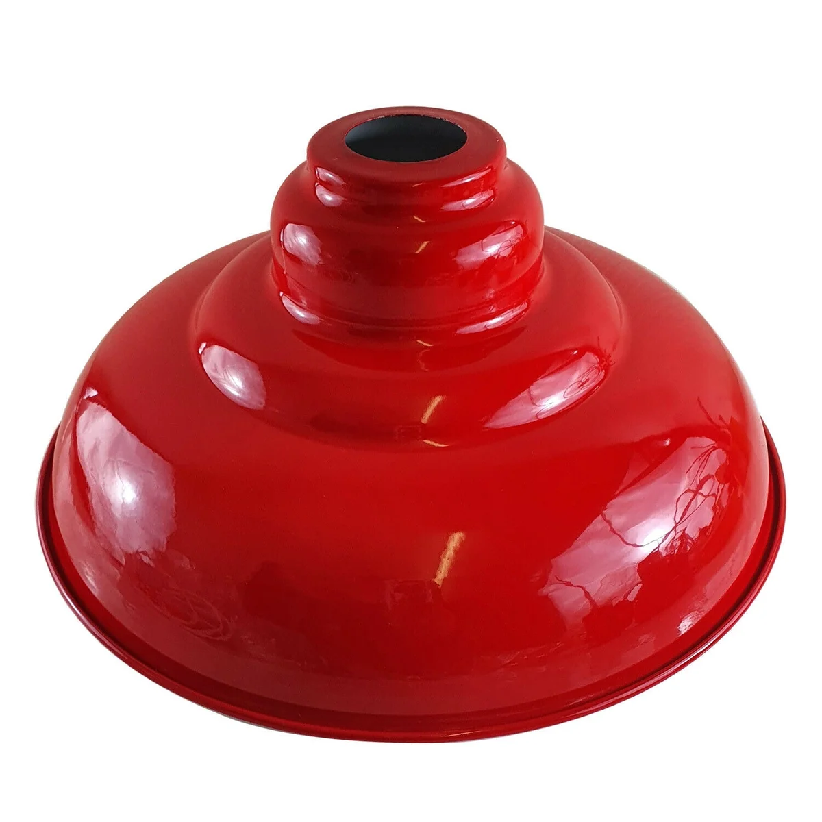 Black industrial ceiling lamp shade with semi-curvy metal design and white inner finish, 32cm diameter, vintage style