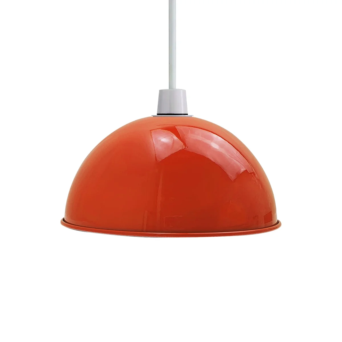 Orange metal dome lamp shade with brushed nickel finish and white interior, 30cm diameter, 17cm height ceiling light