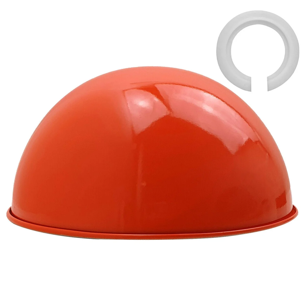 Orange metal modern pendant light shade with dome shape and brushed nickel finish, angled for sloped ceilings