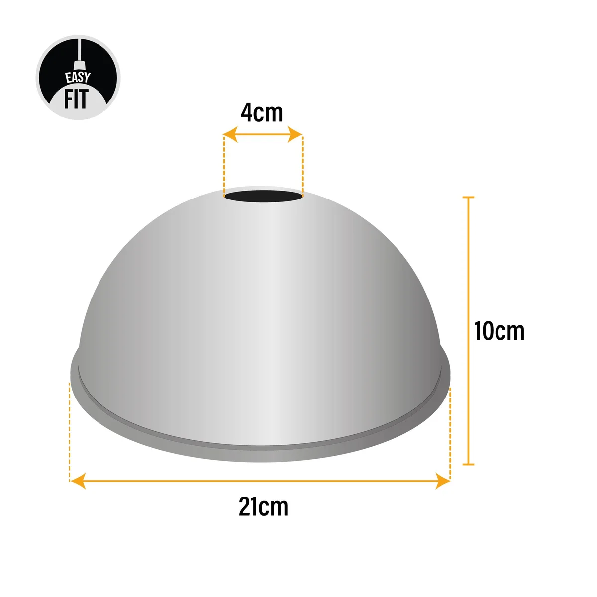 Orange metal cylinder dome ceiling light shade with brushed nickel finish and white interior, angled for sloped ceilings