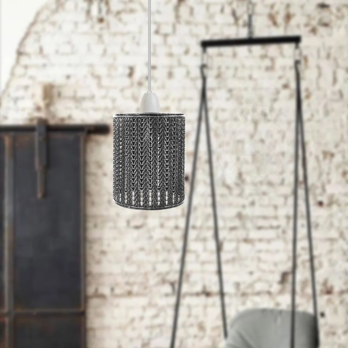 Brushed silver metal wire drum industrial ceiling pendant lampshade with open cage design and reducer plate included