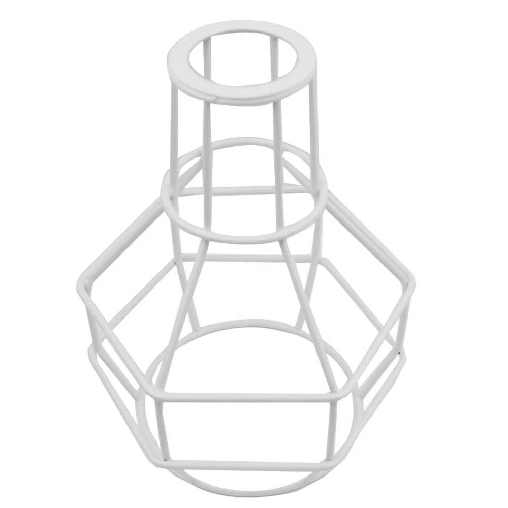 White vintage metal lampshade in a nest wire cage design, suitable for ceiling lighting in home or cafe settings