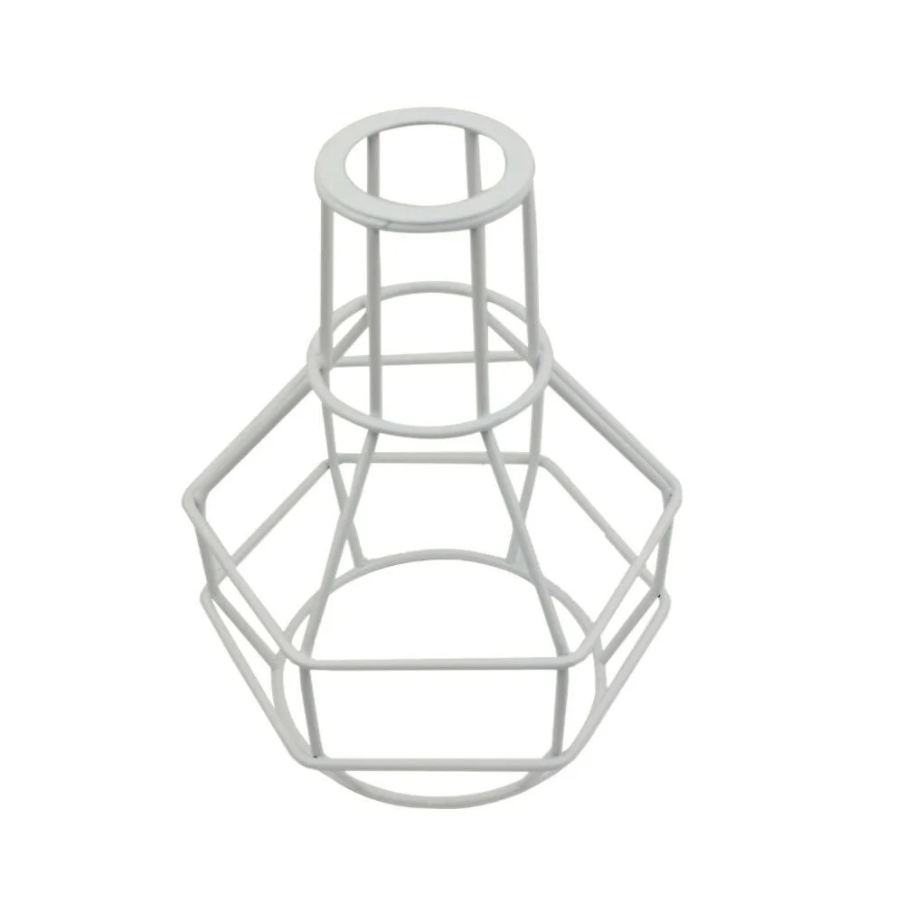 White metal lampshade in a nest wire cage design, vintage Edison style ceiling light in white iron finish