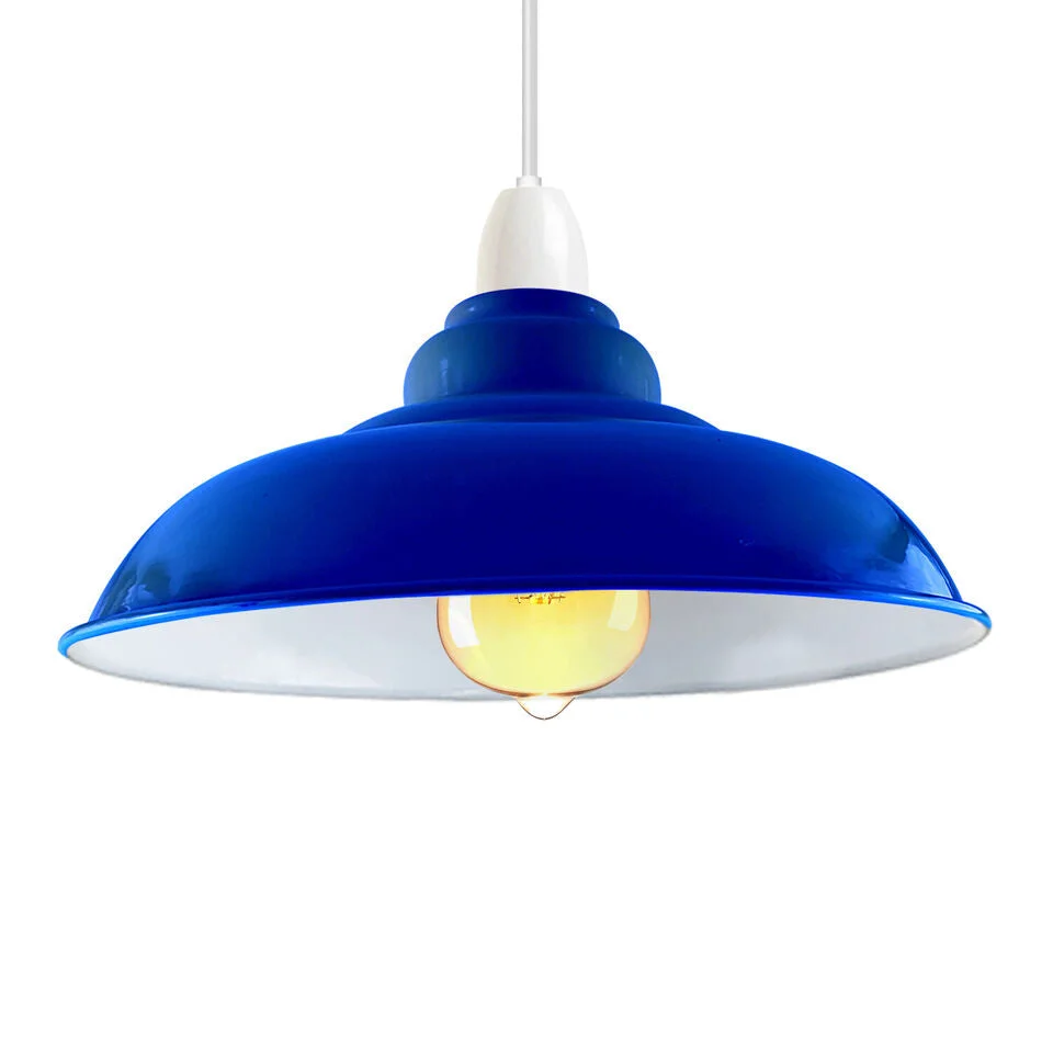 Navy blue modern metal ceiling light lampshade with glossy finish, industrial style, suitable for indoor home lighting