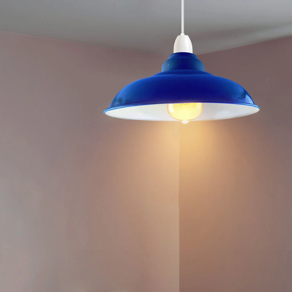 Navy blue contemporary metal light shade with glossy finish, modern design, suitable for indoor ceiling pendant lighting