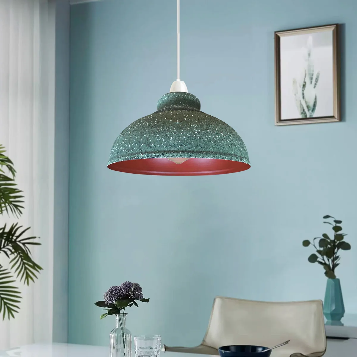 Curvy vintage retro metal pendant light shade in industrial style with easy-fit E27 base, 29cm length, 17cm height