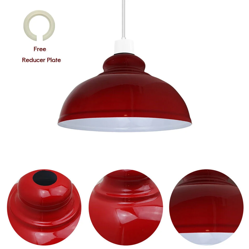 Curvy metal vintage industrial pendant light shade in black with E27 fitting, shown hanging against white background