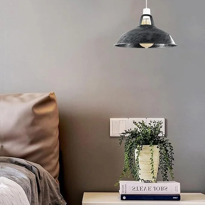 Metal barn lamp shade in vintage retro style, sturdy metal construction with curved barn shape for indoor ceiling light use