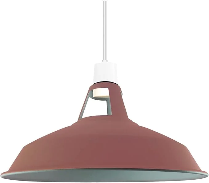 Metal indoor barn shape light shade in vintage retro style with curved design and sturdy metal construction on white background