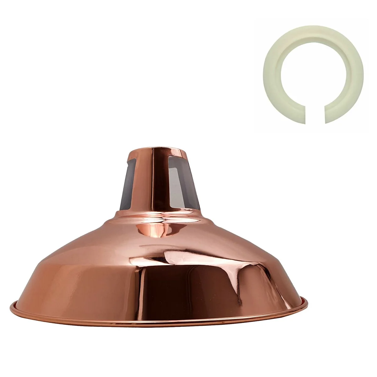 Retro metal lamp shade in barn shape with vintage industrial design, sturdy metal, 16cm height and 30cm diameter