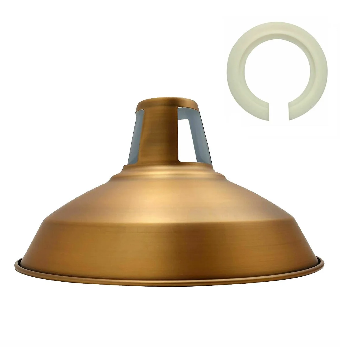 Vintage style metal barn lamp shade with curved design, 16cm height and 30cm diameter, suitable for E27 bulbs
