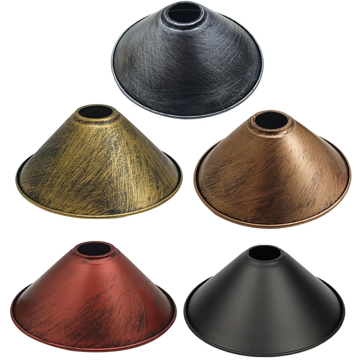 Glossy metal cone-shaped industrial pendant light shade with easy fit design for E27 bulbs, classic vintage style