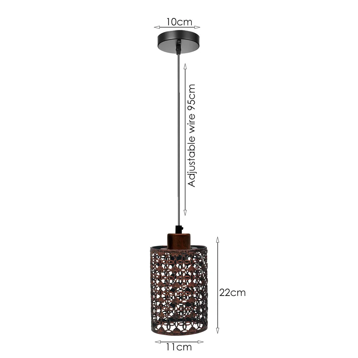 Rustic red metal bulb guard light with industrial cage design hanging from ceiling with 95cm cable and E27 base