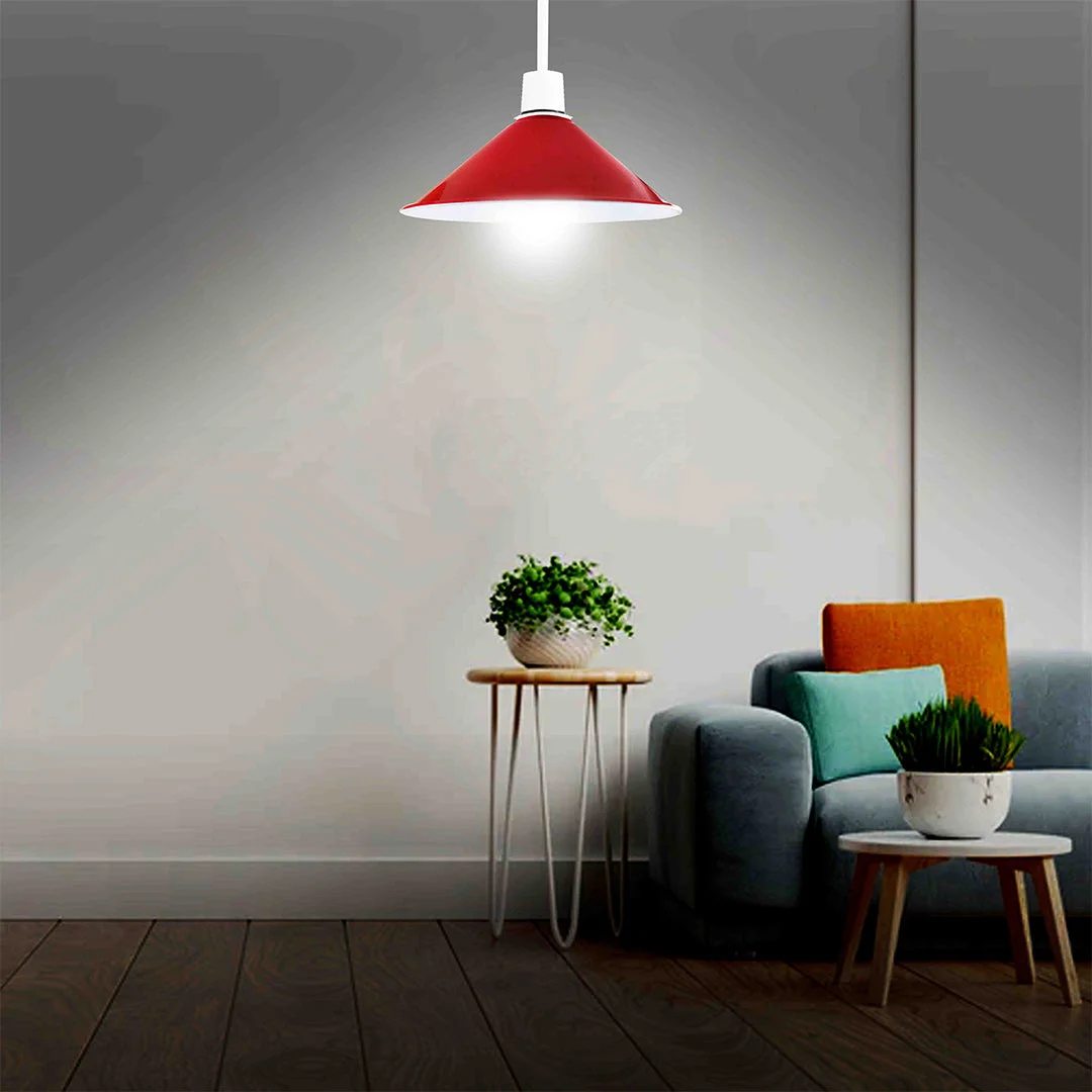 22cm red metal ceiling light with easy fit design and white interior, ideal for living room decor