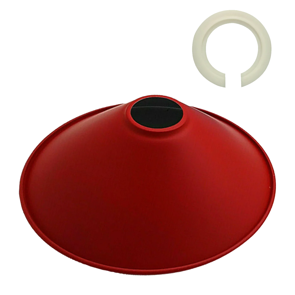 Red 22cm metal lampshade with white interior, easy fit living room ceiling light on a white background