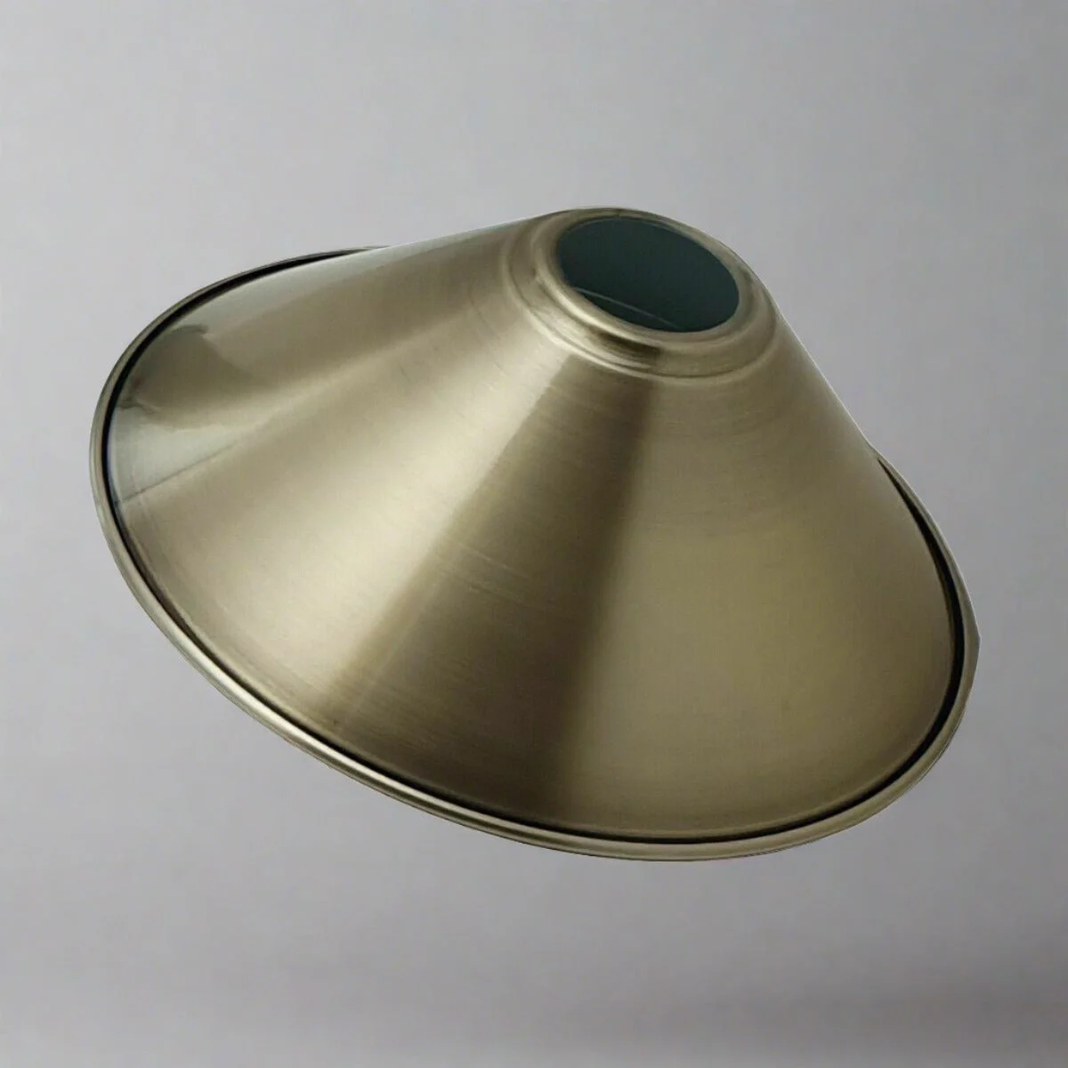 Green brass vintage cone pendant light shade with easy-fit E27 base, modern industrial metal design, 22cm length