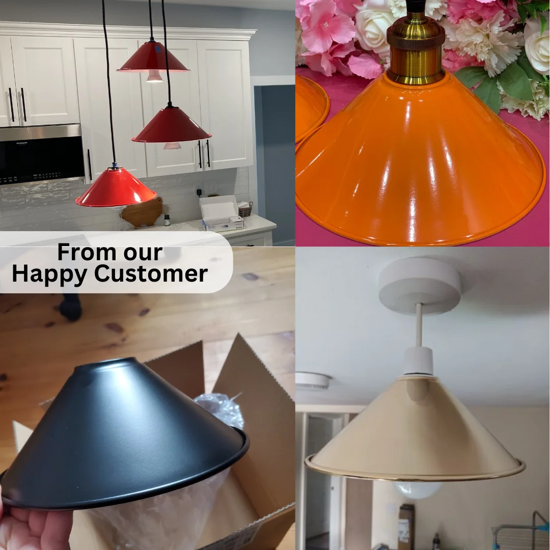 Green brass vintage cone easy fit pendant shade with metal construction and modern industrial design on white background
