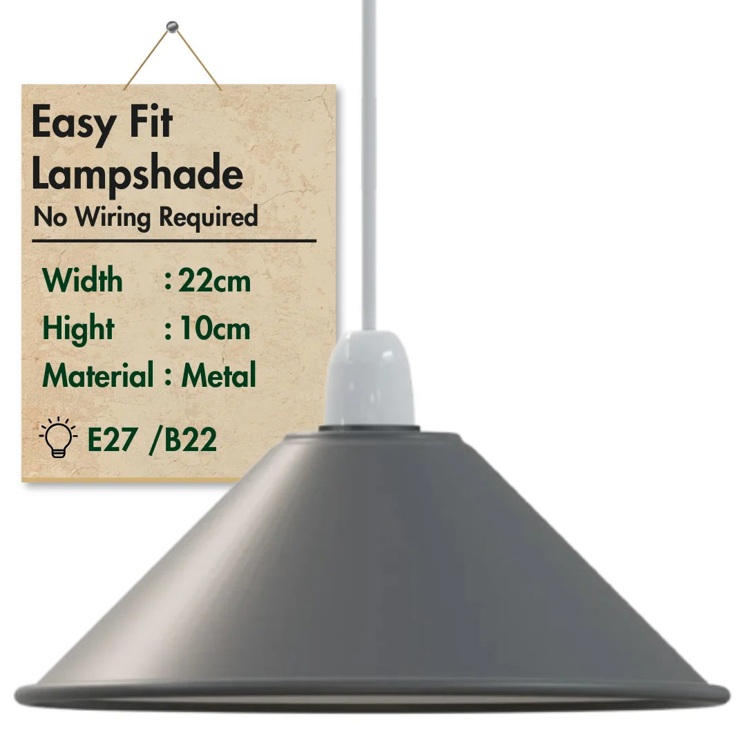 Vintage cone pendant light shade in vibrant orange metal with easy-fit E27 base, modern industrial style design