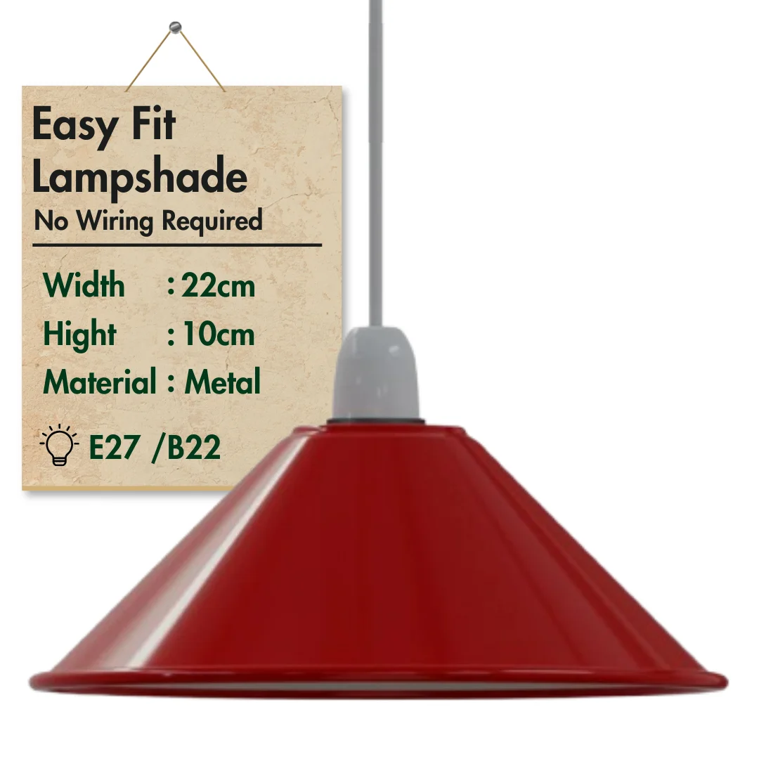 Vintage cone pendant light shade in black with a white inner, metal construction, easy fit for E27 bulbs, modern industrial style