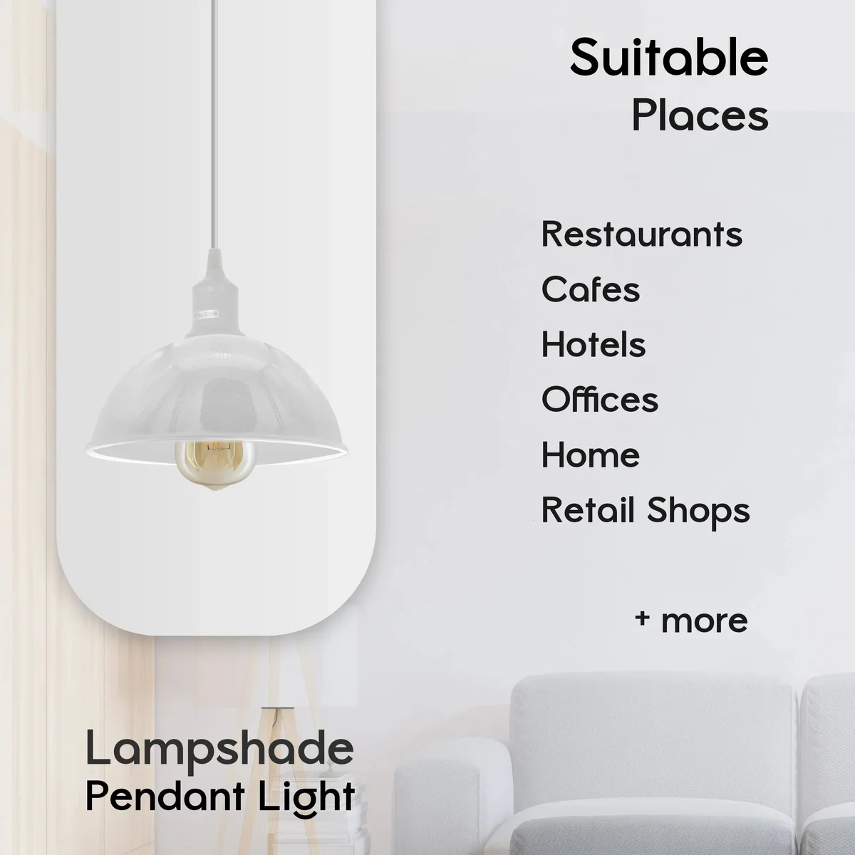Modern industrial metal ceiling light with white shade, adjustable 95cm cable, and E27 base for dimmable bulbs