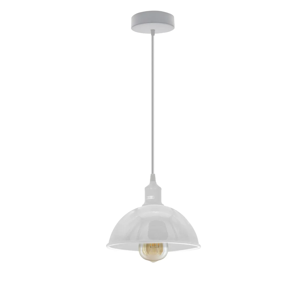 Modern industrial white metal dimmable pendant lamp with adjustable 95cm cable and E27 base, shown hanging above table