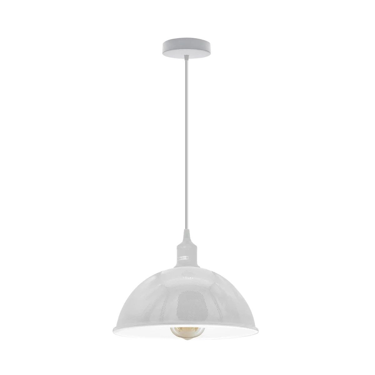 Modern pendant light with white metal shade, adjustable 95cm cable, suitable for sloped ceilings and dimmable bulbs