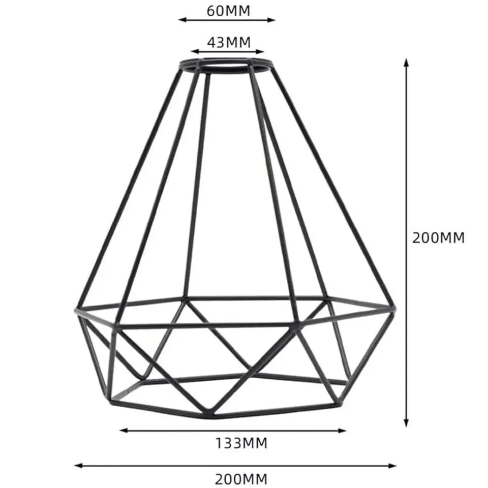 Yellow diamond-shaped metal wire lamp shade with open cage design for ceiling pendant light fixture