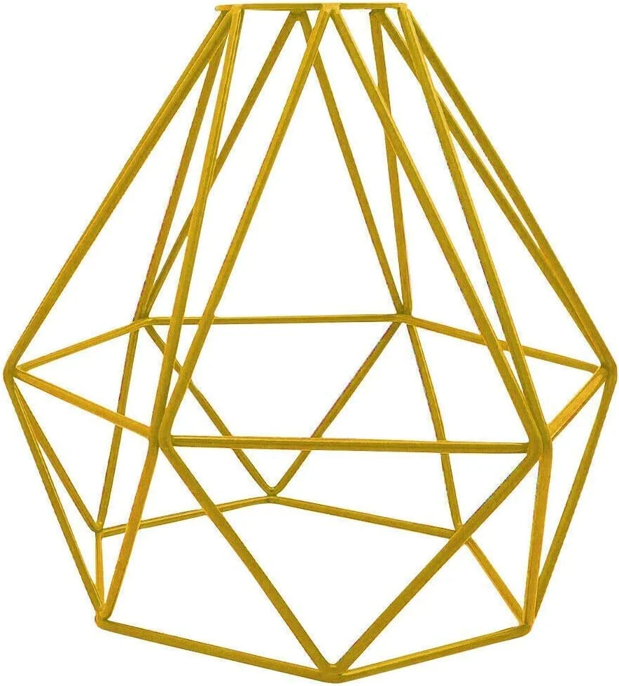 Yellow diamond pendant lamp with metal wire cage shade, 20cm square, ceiling-mounted, industrial style light fixture