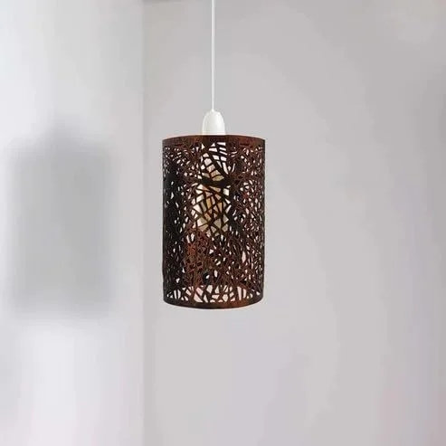 Rustic red industrial metal wire drum ceiling lampshade with open cage design, compatible with E27 bulb lampshade fittings