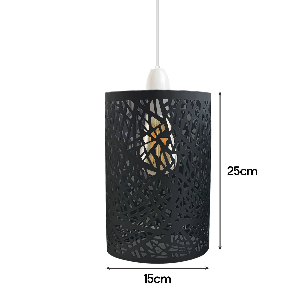 Rustic red industrial ceiling lampshade with metal wire drum cage design, 25cm height, easy fit for E27 bulb holders