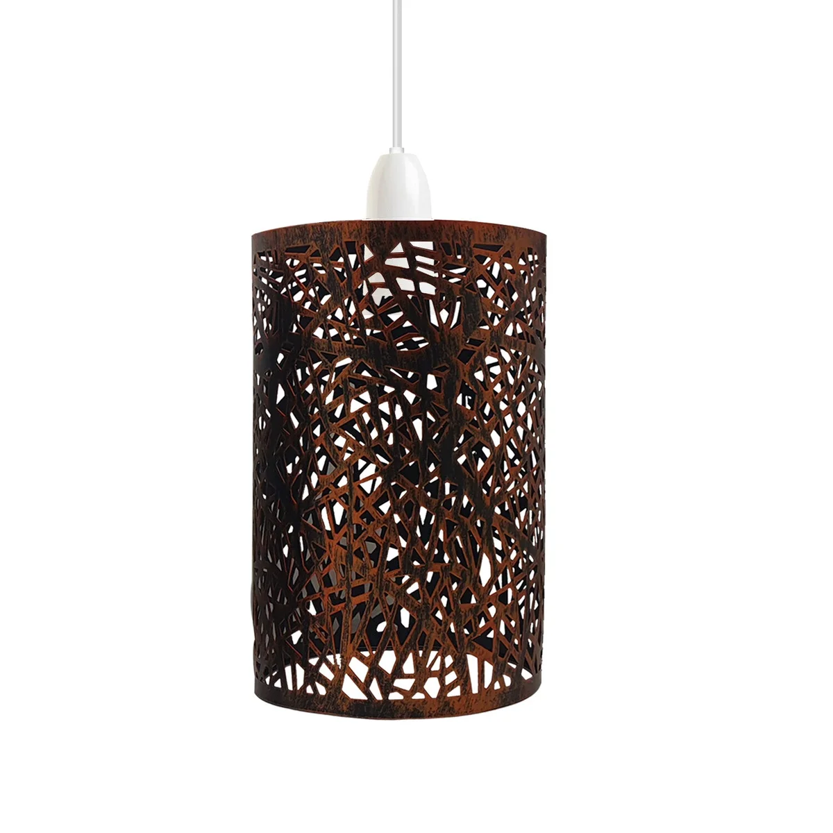 Rustic red industrial ceiling lampshade with metal wire drum cage design, easy fit for E27 bulb holders, 25cm height