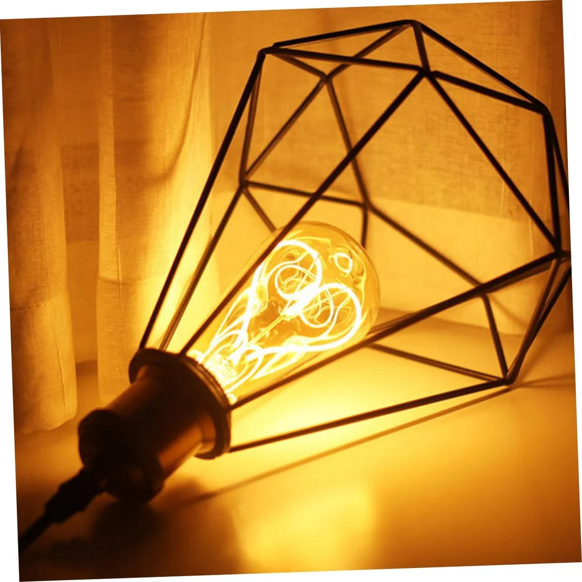 Black diamond-shaped metal wire cage lampshade in black, designed for E27 ceiling pendant lights, modern industrial style