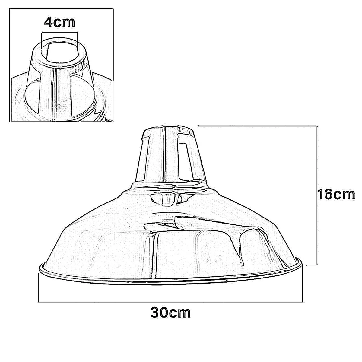 Chrome industrial metal lampshade with barn-style slotted design, dome shape, and easy fit E27 base, 30cm diameter
