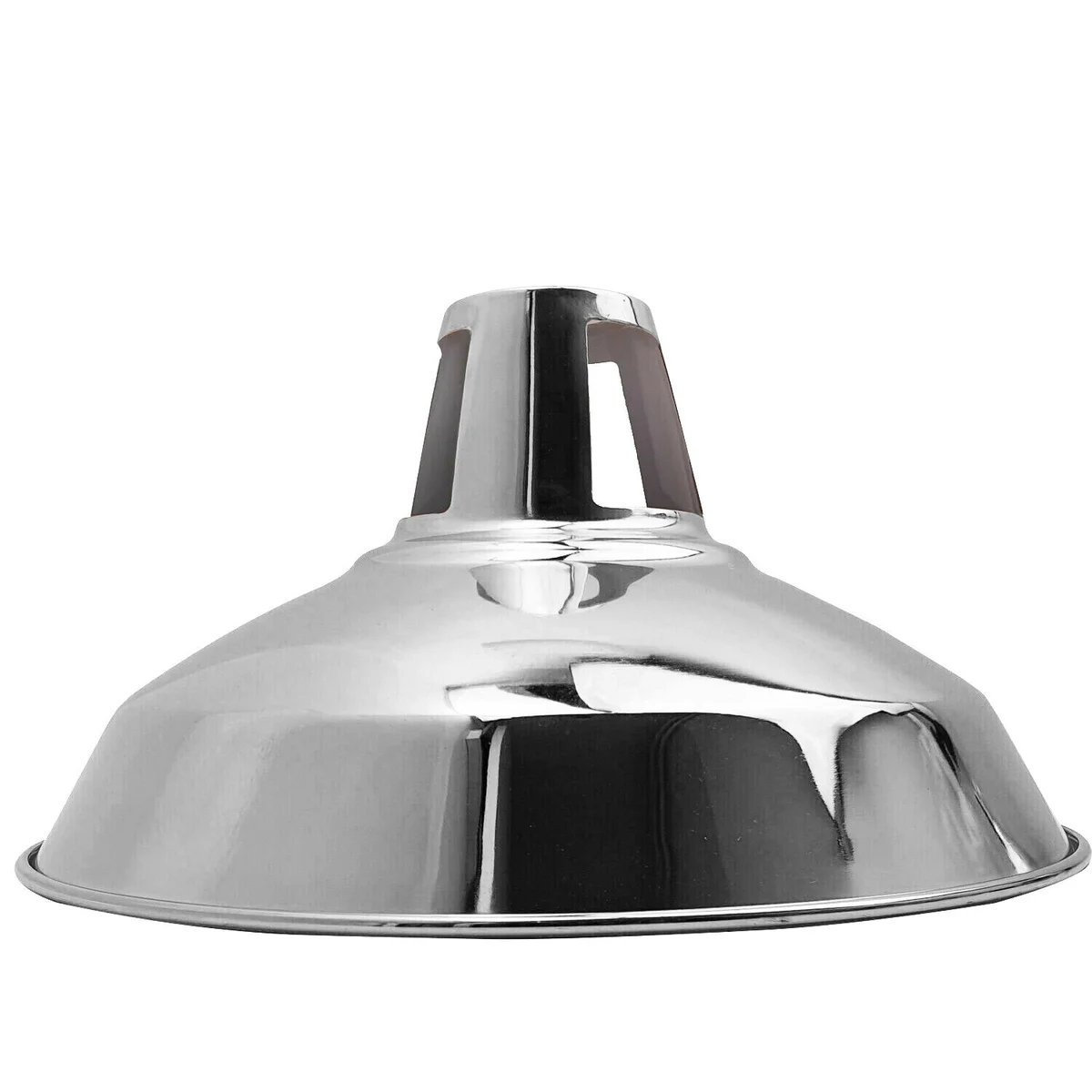Chrome barn-style metal pendant lampshade with slotted design, easy fit E27 lampshade for vintage industrial decor