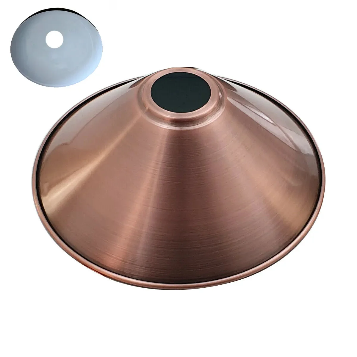 Copper coloured lampshade with industrial iron design, easy fit style for ceiling pendant lighting in rustic decor settings
