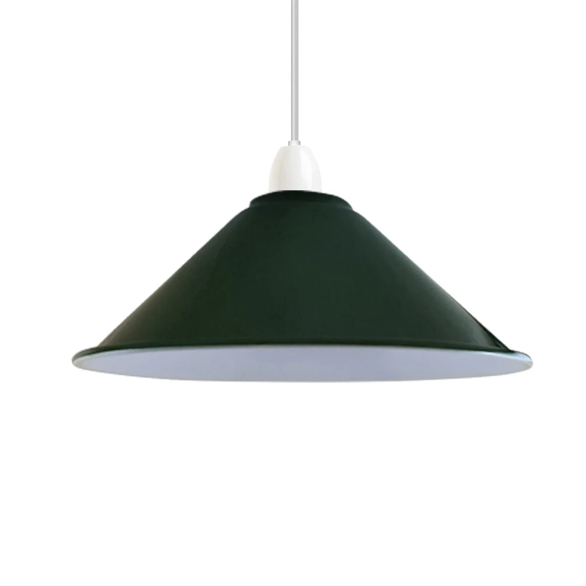 Green cone-shaped metal easy fit E27 lamp shade with retro industrial design, 22cm diameter, 10cm height