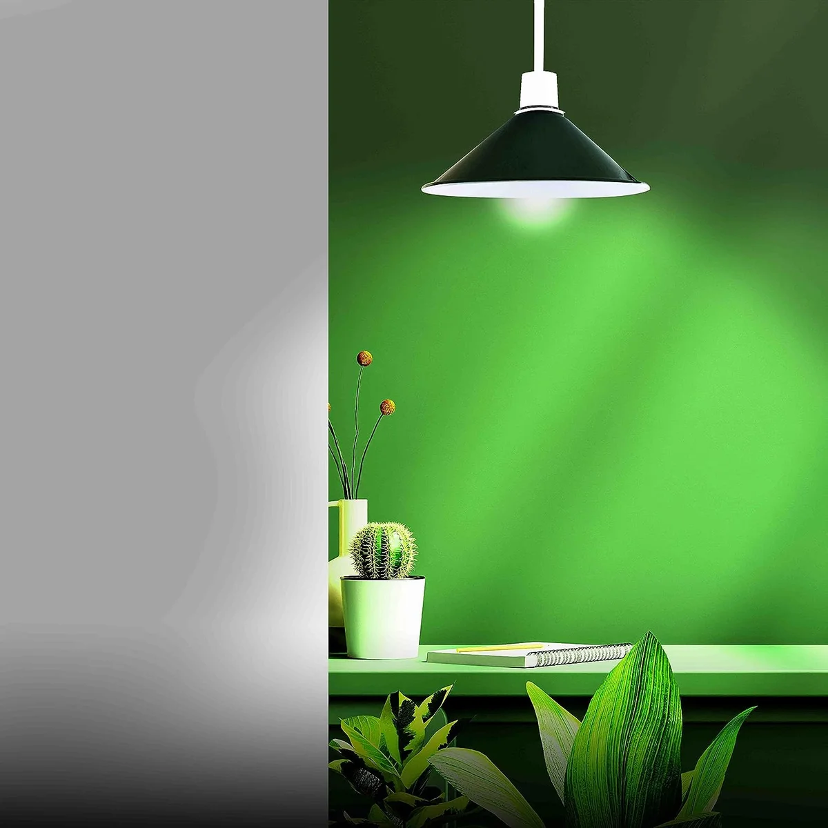 Compact green cone-shaped metal ceiling light with E27 fitting, showcasing retro industrial design and durable finish
