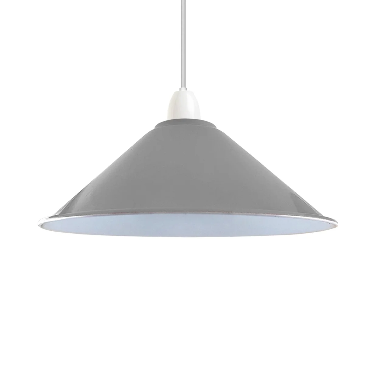 Brushed silver cone-shaped modern vintage lamp shade with metal finish, suitable for E27 bulbs, shown against white background