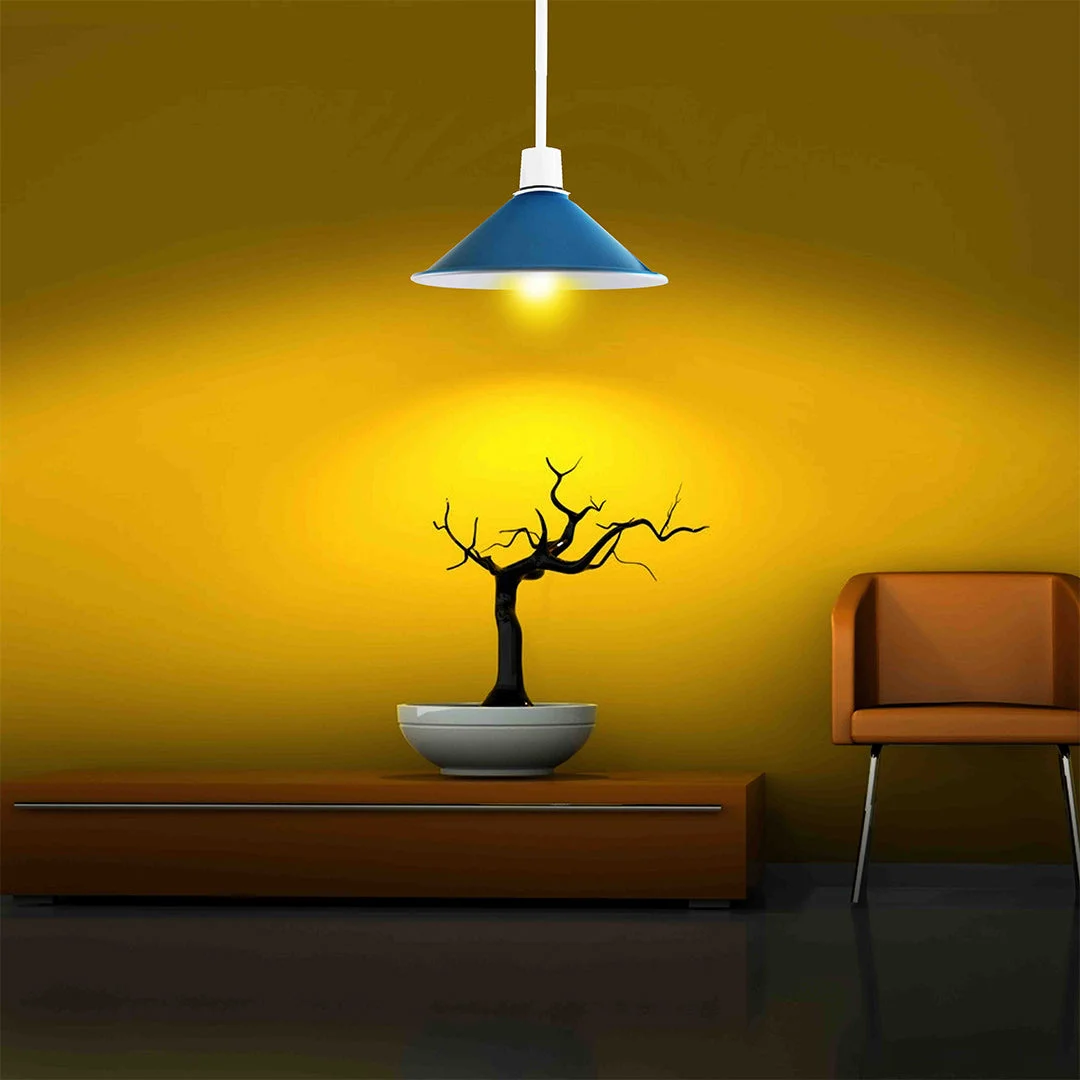 Blue metal ceiling pendant light shade with high-gloss finish, 22cm diameter, designed for E27 bulbs, modern style