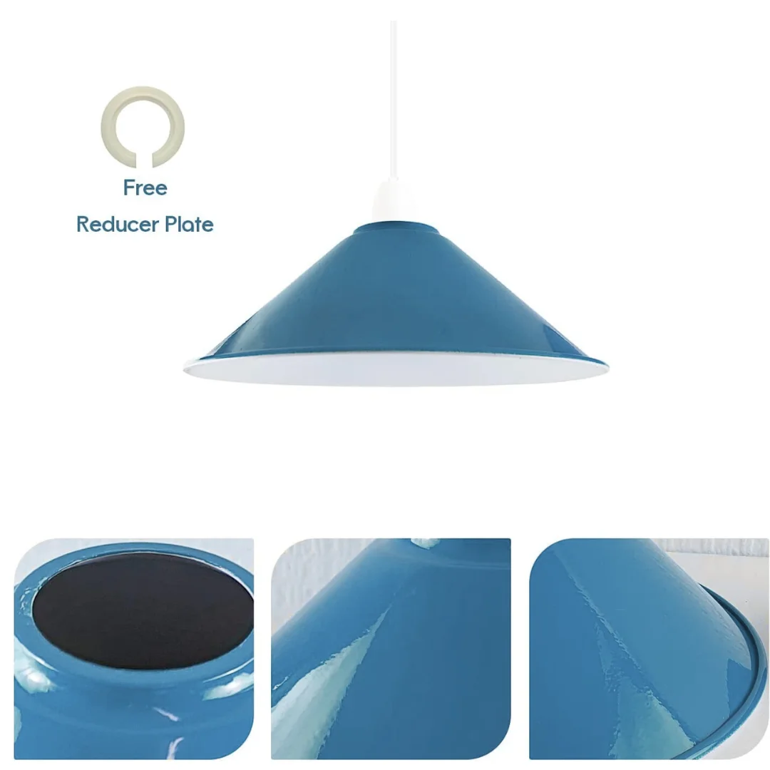 Blue modern metal ceiling pendant light shade with E27 lamp base shade, 22cm diameter, easy fit for home decor