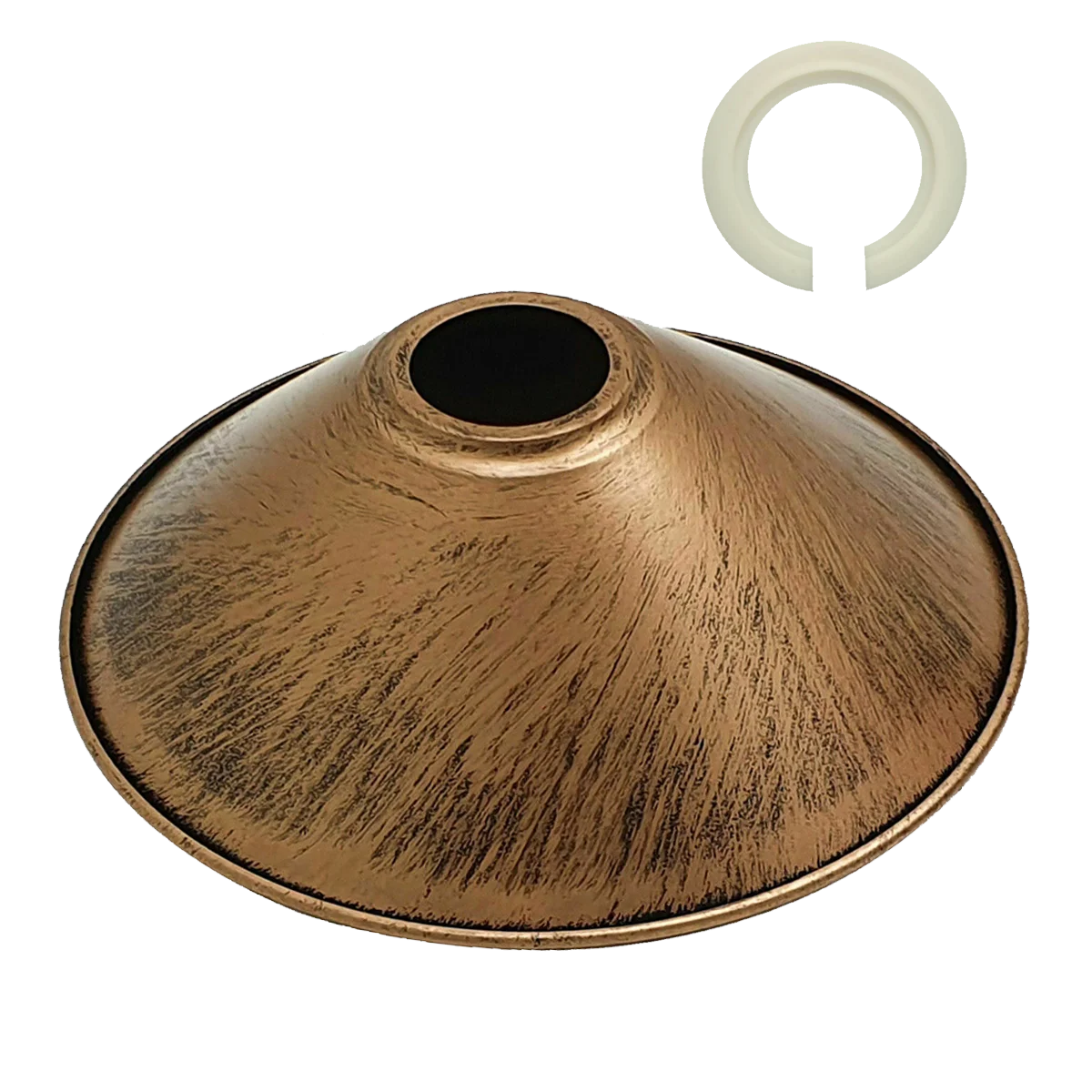 Brushed copper pendant lamp with cone-shaped metal shade, modern industrial design, E27 bulb fitting, 22cm diameter