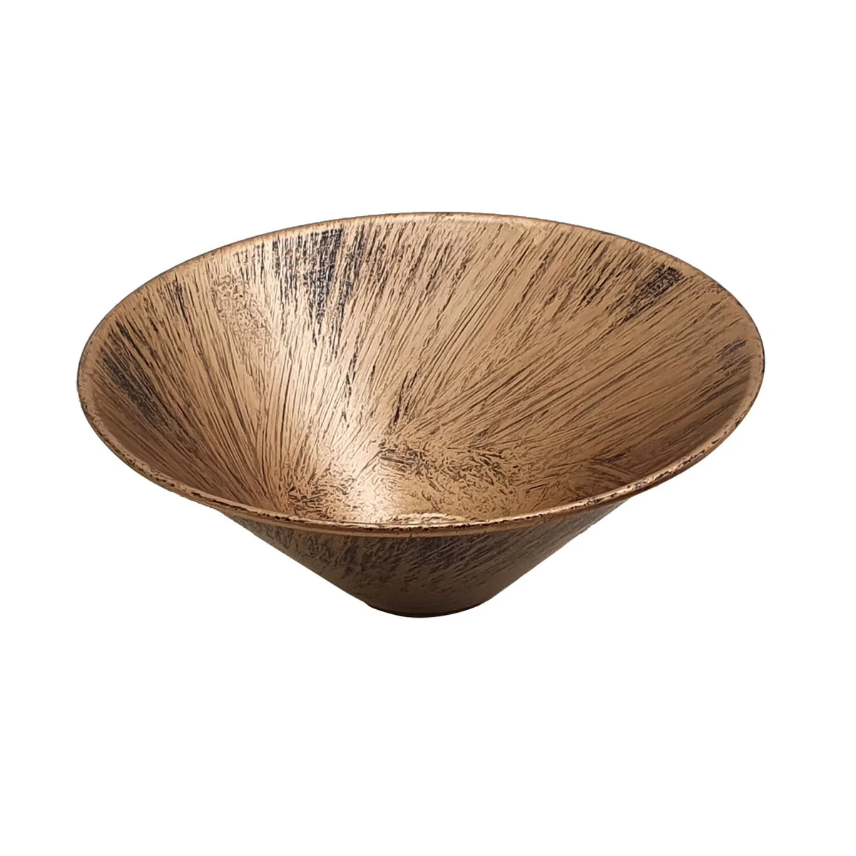 Brushed copper pendant lamp with cone-shaped metal shade, 22cm diameter, designed for E27 bulb fitting, industrial style