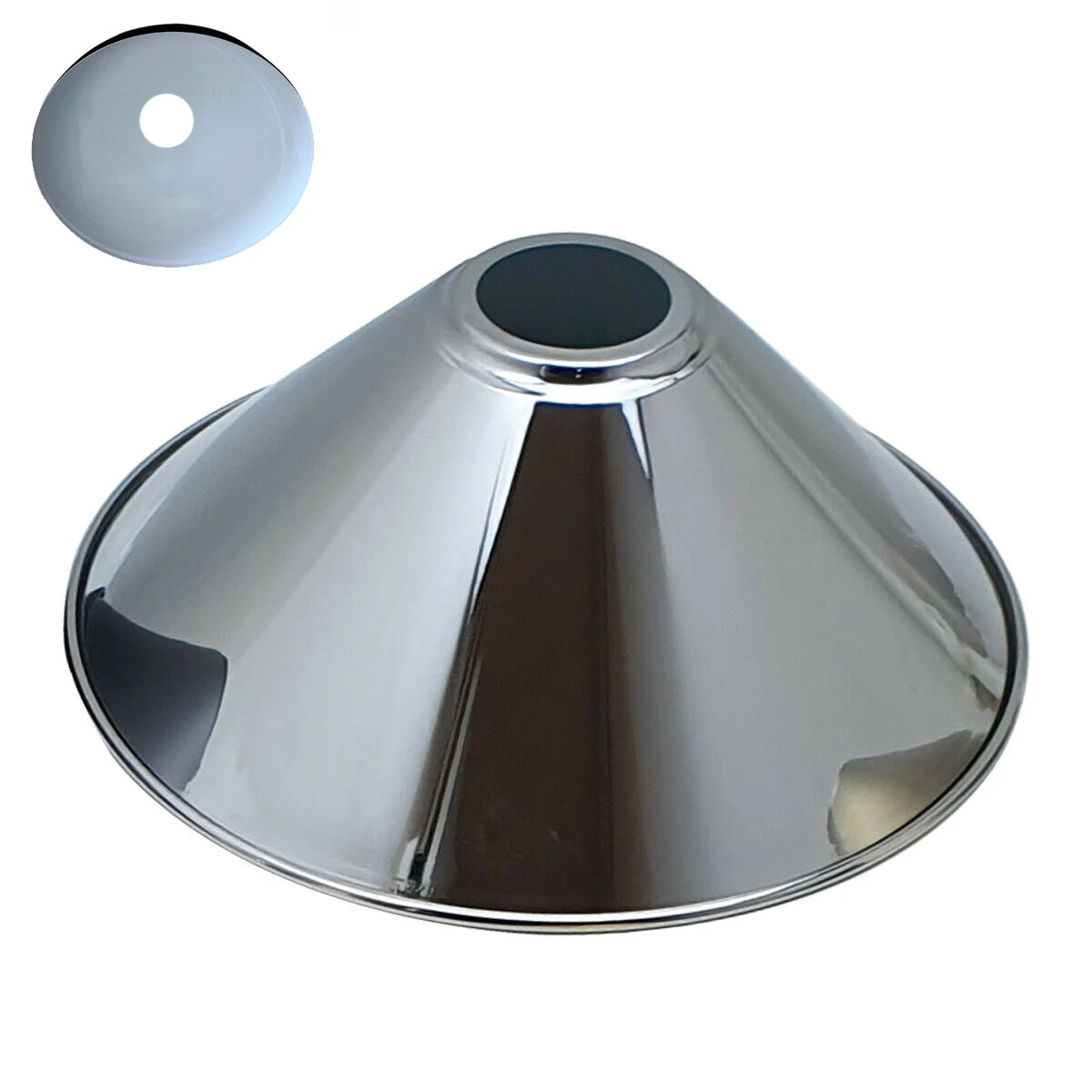 Chrome easy fit lamp shade with industrial metal design, suitable for ceiling pendant lighting in modern interiors