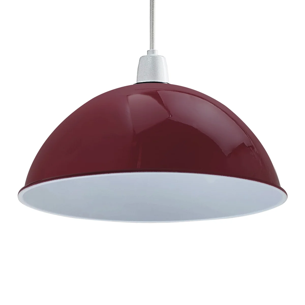 Burgundy metal dome modern ceiling light shade with brushed nickel finish and white interior, angled for sloped ceilings