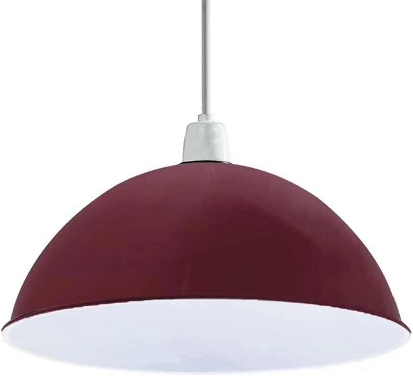 Burgundy metal dome easy fit lamp shade with brushed nickel finish and white interior, angled for sloped ceilings.