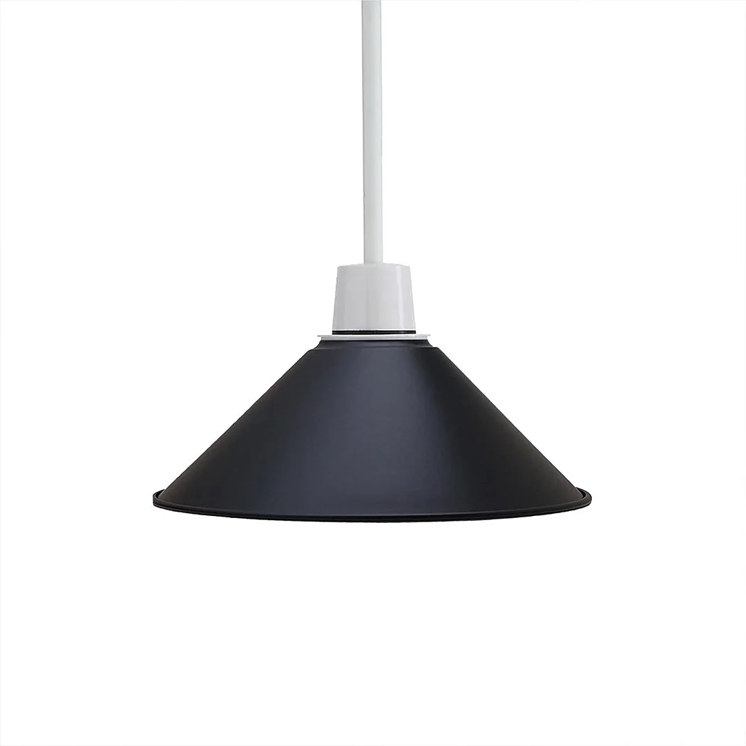 Black contemporary light shade with industrial iron design, easy fit for ceiling pendant lighting in modern interiors