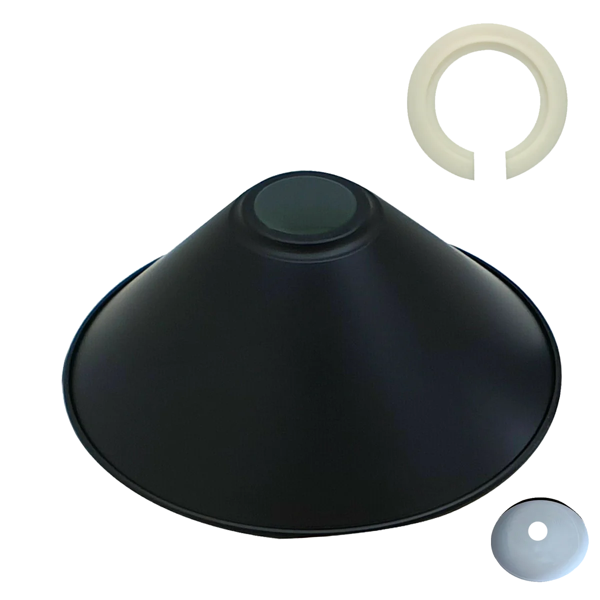 Black iron ceiling lamp shade with easy fit design, industrial style, shown against a plain background