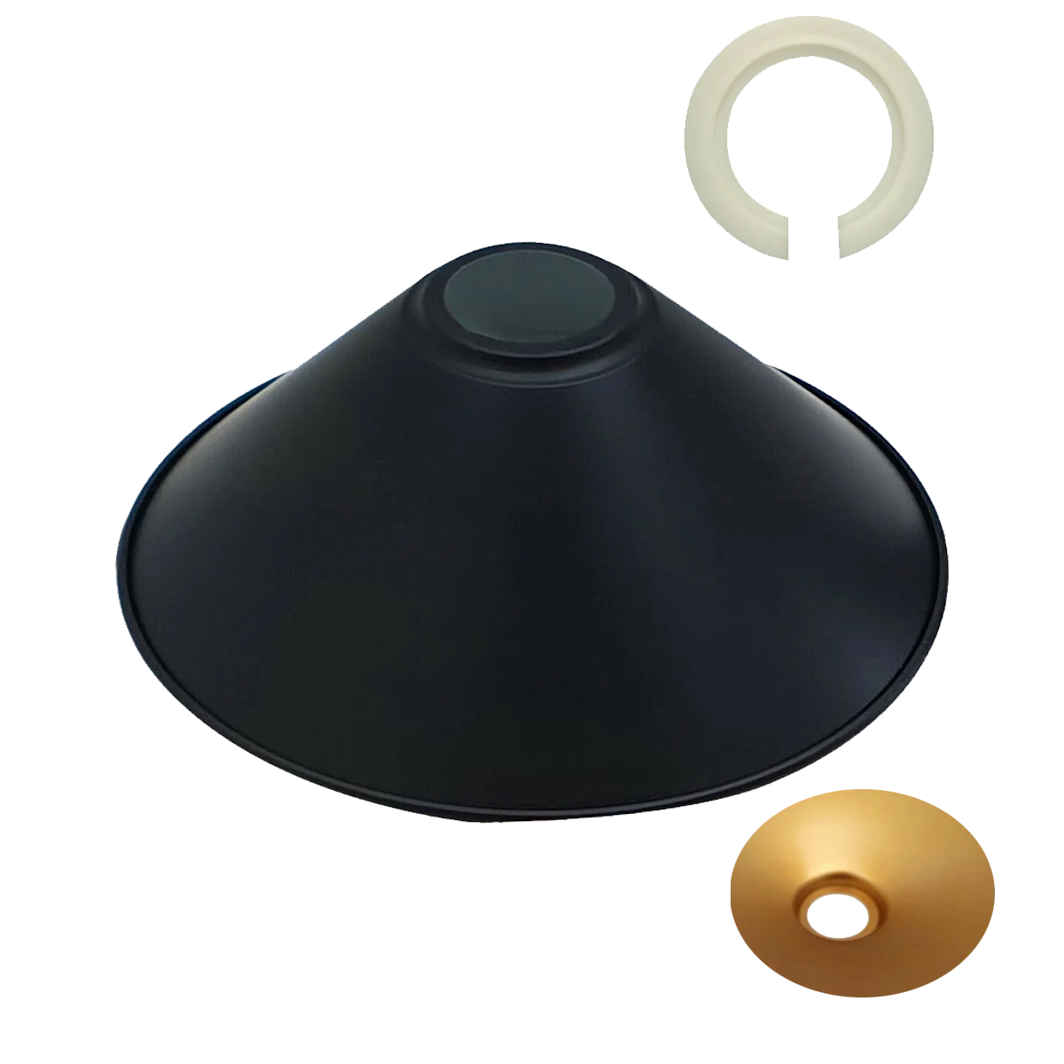 Black gold pendant lamp shade with black metal exterior and gold inner cone, easy-fit E27 base, modern industrial style