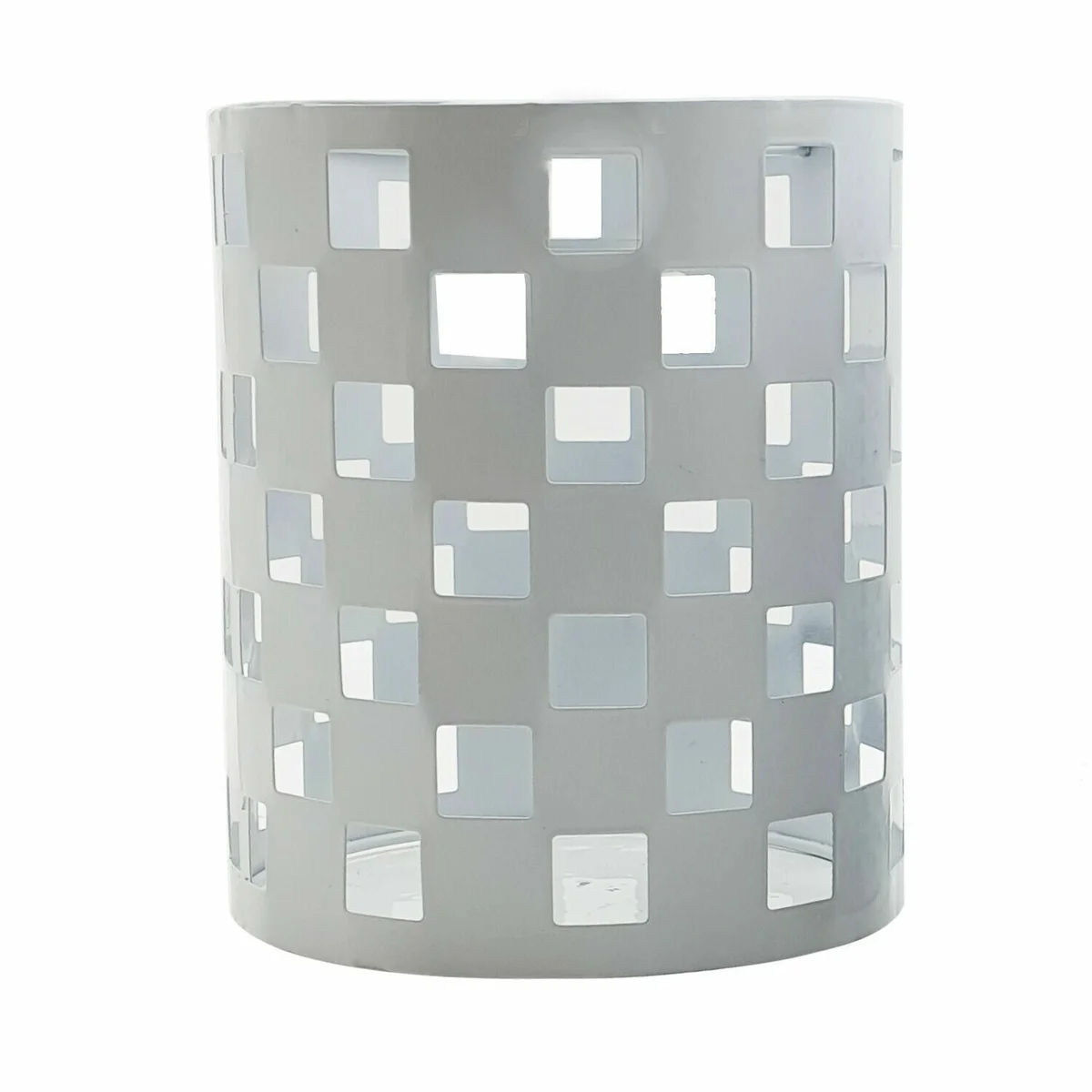 White metal vintage drum lampshade with open wire cage design, easy fit for ceiling light sockets, industrial style