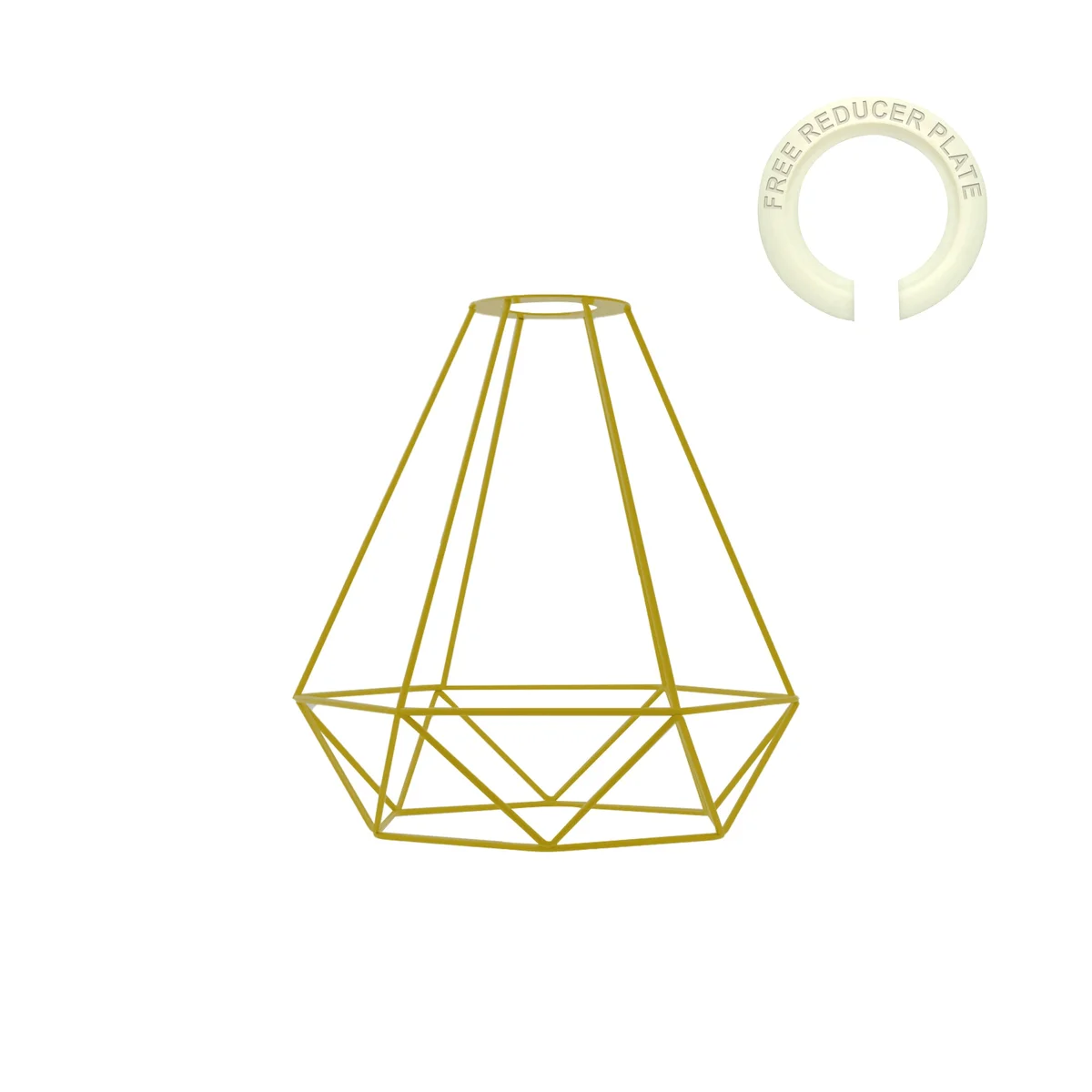 Black metal diamond cage pendant lamp shade with open hole, shown installed on ceiling light fixture